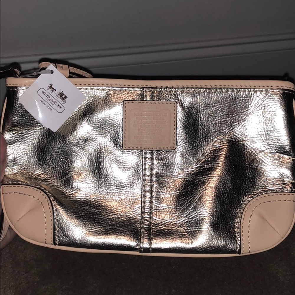 Silver Coach wristlet NWT